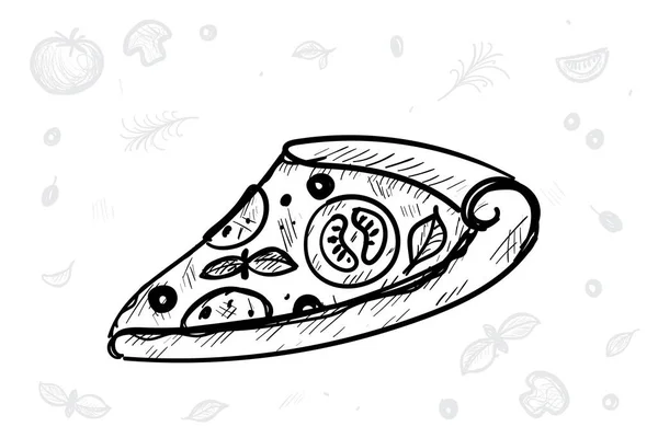 Håndtegnet Pizzabit Pizzeria Logo Skisse Doodle Pepperonipizza Hvit Bakgrunn Vektorillustrasjon – stockvektor