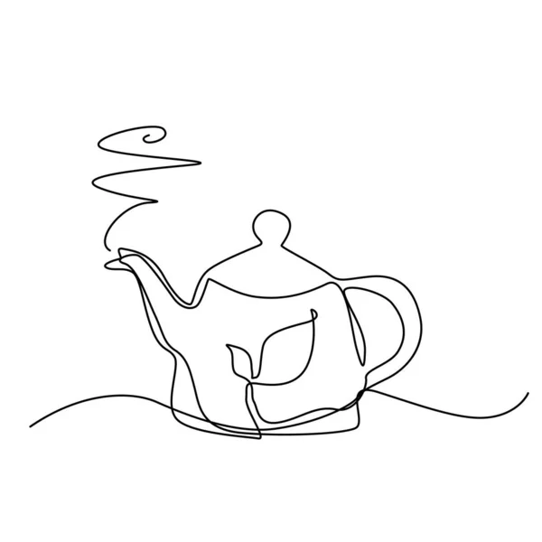 Caldeira Desenho Linha Bule Chá Sorteio Único Panela Chá Arte — Vetor de Stock