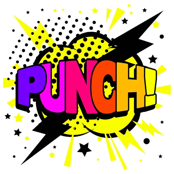 Punch Regnbåge Text Explosionseffekt Sprängladdning Boom Bokstäver Punch Tryck Färgglada — Stock vektor