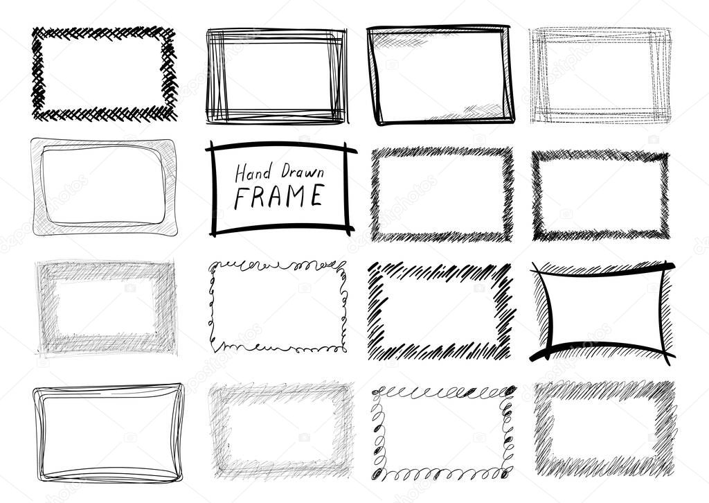 Sketch hatched frames. Scribble texture background, pencil thick line hatching pattern, freehand ink hatchings, scribble rectangles vector illustration, vintage hand drawn imitation