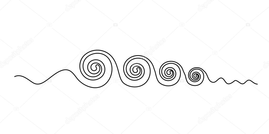 Line drawing wave. Single draw sea wave icon, line art seascape, continuous monoline drawing flow, one outline lineart ocean motion, linear vector illustration