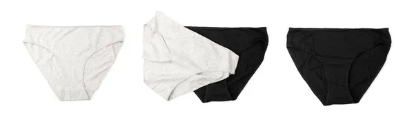 Nowe Majtki Odizolowane Prosta Bawełniana Bielizna Spodnie Czarno Białe Kobiety — Zdjęcie stockowe