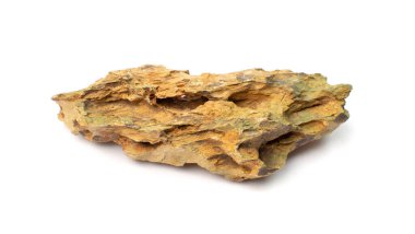 Ohko taşı izole edilmiş. Ejderha taşı, akvaryum tasarımı için gözenekli kil taşı, beyaz arka planda su kaydırak.