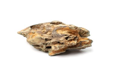 Ohko taşı izole edilmiş. Ejderha taşı, akvaryum tasarımı için gözenekli kil taşı, beyaz arka planda su kaydırak.