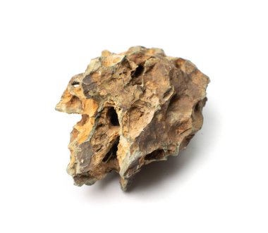 Ohko taşı izole edilmiş. Ejderha taşı, akvaryum tasarımı için gözenekli kil taşı, beyaz arka planda su kaydırak.