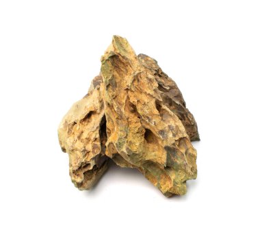 Ohko taşı izole edilmiş. Ejderha taşı, akvaryum tasarımı için gözenekli kil taşı, beyaz arka planda su kaydırak.