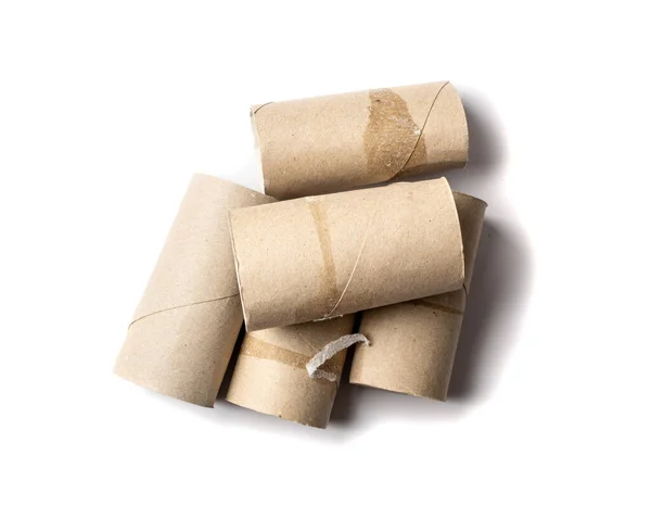 Toilettenpapierrolle Isoliert Papierendkonzept Gebrauchte Pappröhre Leere Toilettenpapierrollen Zum Recyceln Abfall — Stockfoto