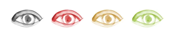 ブラシで目をセット ブラックウォーターカラーアイコン 手描きのグランジ眼科医のシンボル ラフストロークブラシの目のコレクション — ストック写真
