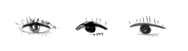 Brush Drawn Eye Set Black Water Colour Eye Icon Hand — Stock Photo, Image