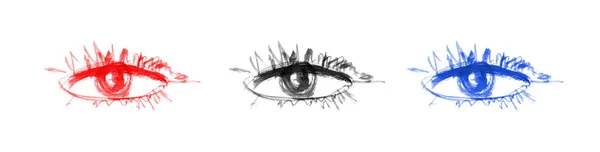 Brush Drawn Eye Set Black Water Colour Eye Icon Hand — Stock Photo, Image