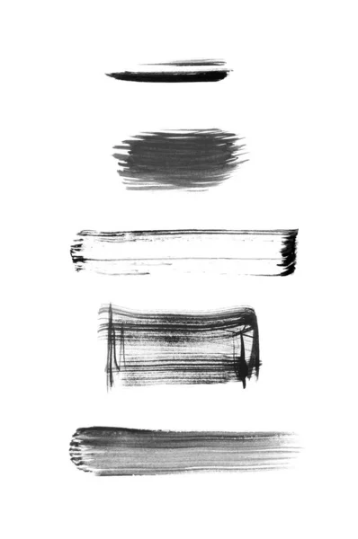 ブラシストロークセット 水彩絵筆の背景の質感 インクラインバナー 手描きの黒い線 筆致で描かれたフレーム孤立 — ストック写真