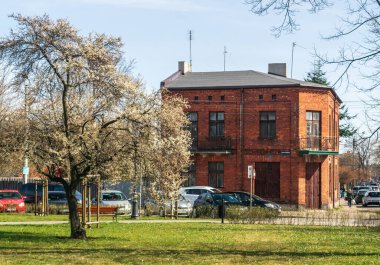 Old brick buildings in Zyrardow, Zyrardw historical center, Masovia, Editorial image