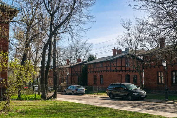 Old brick buildings in Zyrardow, Zyrardw historical center, Masovia, Editorial image