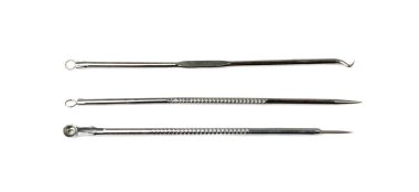 Acnes and blackheads removal tool isolated. Cosmetologist tools for removing acne, pimple extractor, dermatology instrument on white background