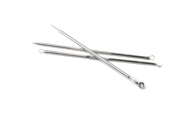 Acnes and blackheads removal tool isolated. Cosmetologist tools for removing acne, pimple extractor, dermatology instrument on white background