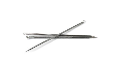 Acnes and blackheads removal tool isolated. Cosmetologist tools for removing acne, pimple extractor, dermatology instrument on white background