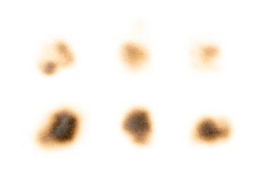 Burn paper mark isolated. Burnt sheet stain, burned parchment, burn paper texture background
