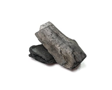 Charcoal isolated. Barbecue coal pile, wood bbq briquettes, grill charcoal on white background