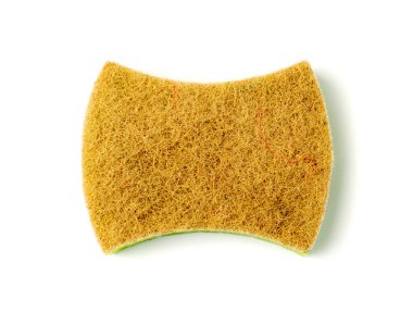 Natural sponge isolated. Green brown sponges, body care concept, eco friendly hygiene accessory, scotch brite dishwasher on a white background