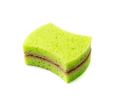 Natural sponge isolated. Green brown sponges, body care concept, eco friendly hygiene accessory, scotch brite dishwasher on a white background