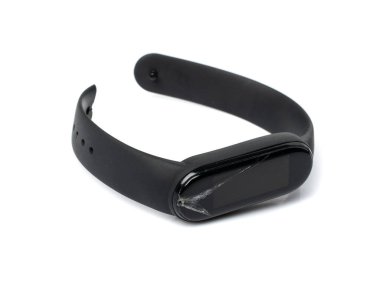 Broken fitness watch isolated. Smart wristwatch, crashed fitness bracelet, pedometer, broken fitbit on white background