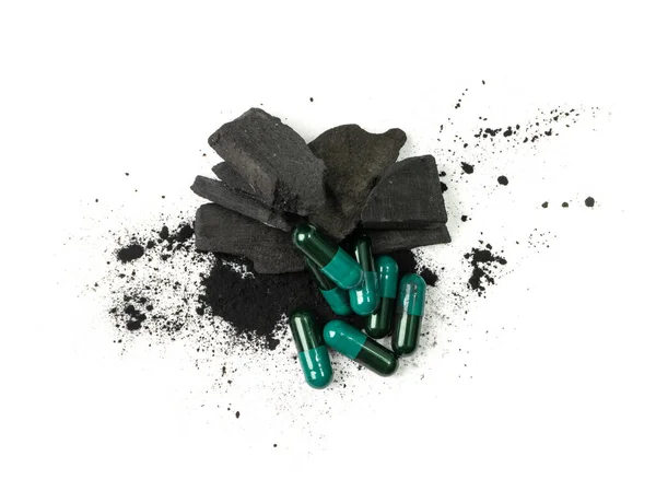Carbon Capsules Isolated Activated Carbon Pills Coal Capsules Absorbent Charcoal — ストック写真