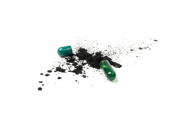 Carbon Capsules Isolated Activated Carbon Pills Coal Capsules Absorbent Charcoal — ストック写真