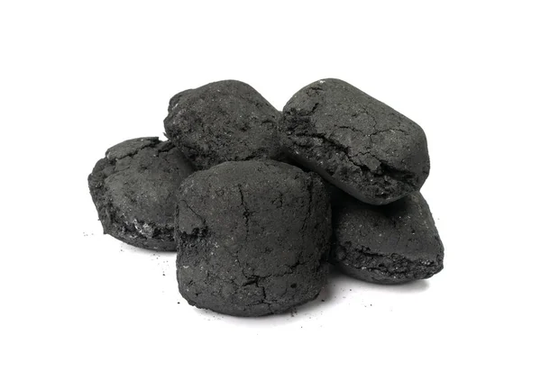 Coal Briquette Isolated Pressed Charcoal Braai Coconut Barbecue Coal Bbq — Stockfoto