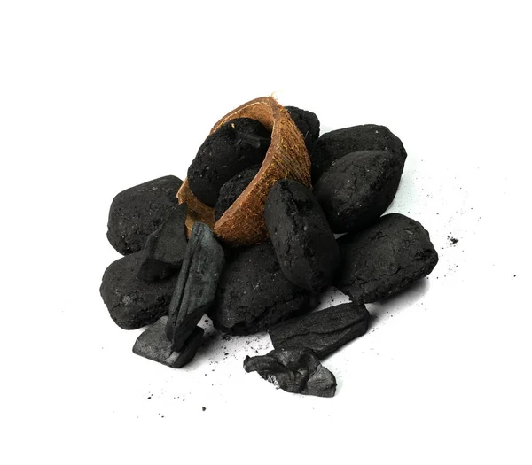 Coconut Coal Briquette Isolated Pressed Charcoal Braai Coconut Barbecue Coal — Stockfoto