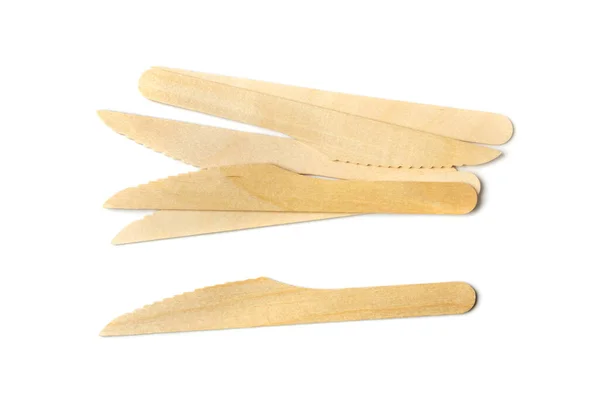 Wooden Knife Isolated Eco Tableware Disposable Cutlery Wood Biodegradable Forks — Stockfoto