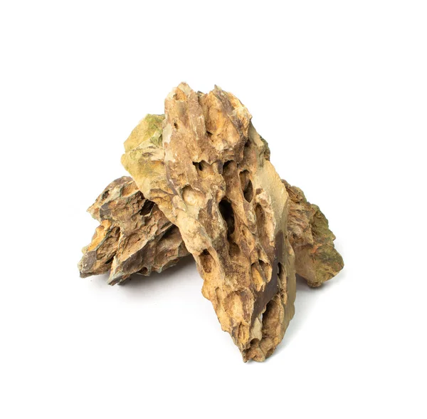 Ohko taşı izole edilmiş. Ejderha taşı, akvaryum tasarımı için gözenekli kil taşı, beyaz arka planda su kaydırak.