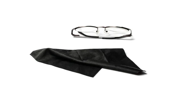 Black Glasses Cloth Isolated Lens Rag Eyeglasses Cleaning Microfiber Clothes — Stockfoto