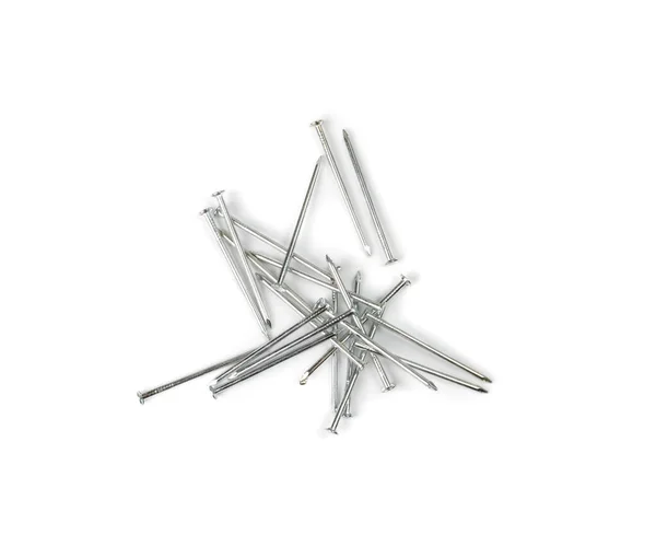 Metal Nail Pile Isolated Steel Nails Construction Hardware White Background — Stockfoto