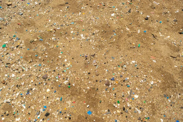 Microplastics Sand Beach Micro Plastics Garbage Tiny Trash Pieces Microplastic — Stock Photo, Image