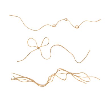String bow isolated. Jute rope bows, packaging cord knots, knotted rustic gift, eco-friendly natural rope bow