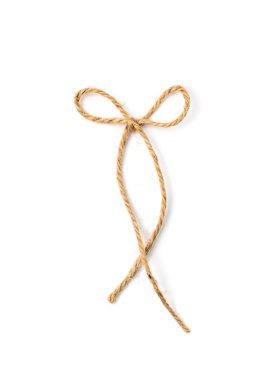 String bow isolated. Jute rope bows, packaging cord knots, knotted rustic gift, eco-friendly natural rope bow