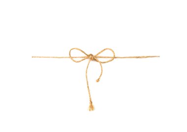 String bow isolated. Jute rope bows, packaging cord knots, knotted rustic gift, eco-friendly natural rope bow