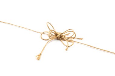String bow isolated. Jute rope bows, packaging cord knots, knotted rustic gift, eco-friendly natural rope bow