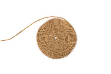 String spiral isolated. Jute rope circle, packaging cord roll, twisted rustic yarn, eco-friendly natural rope coil