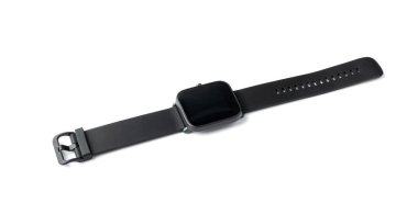 Fitness watch isolated. New smart wristwatch, fitness bracelet, digital pedometer, sport fitbit, black fitness watch on white background