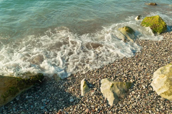 Sea Waves Pebble Beach Texture Background Transparent Ocean Water Rocky — Stock Fotó