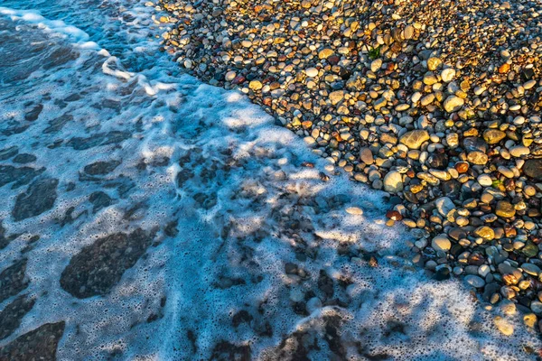 Sea Waves Pebble Beach Texture Background Transparent Ocean Water Rocky —  Fotos de Stock