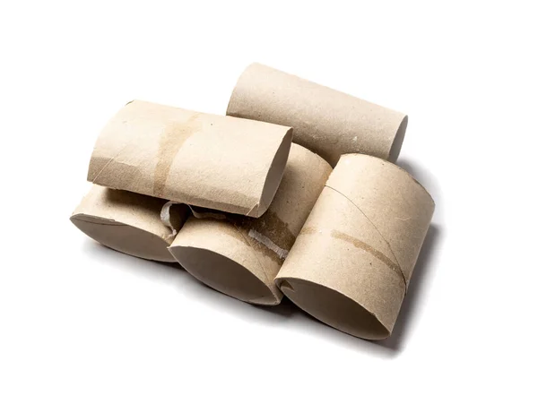 Toilettenpapierrolle Isoliert Papierendkonzept Gebrauchte Pappröhre Leere Toilettenpapierrollen Zum Recyceln Abfall — Stockfoto