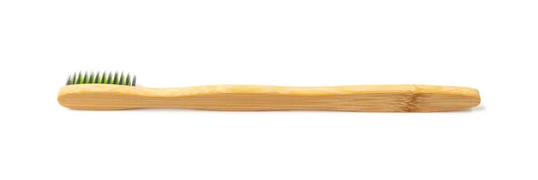 Wooden Toothbrush Isolated Bamboo Toothbrush Closeup Ecological Wood Hygienic Tool — Fotografia de Stock