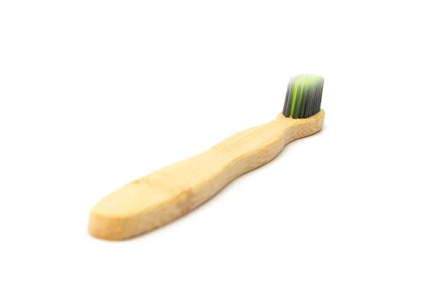 Wooden Toothbrush Isolated Bamboo Toothbrush Closeup Ecological Wood Hygienic Tool — Zdjęcie stockowe
