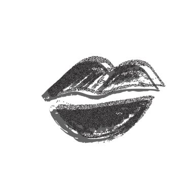 Halftone drawn lips. Minimal grunge lip icon, gradient line mouth symbol, half tone lips illustration, kiss lined print