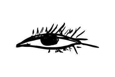 Fırça darbesi. Siyah mürekkep görme simgesi, el çizimi grunge göz doktoru sembolü, kaba fırça darbesi işareti, açık göz vektörü çizimi