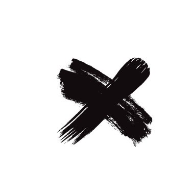 X mark icon. Brush drawn black cross, grunge X symbol, vote silhouette, scribble crosses, error button, freehand check sign, wrong decision pictogram, failed vector illustration