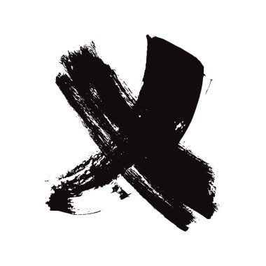X mark icon. Brush drawn black cross, grunge X symbol, vote silhouette, scribble crosses, error button, freehand check sign, wrong decision pictogram, failed vector illustration