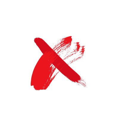 X mark icon. Brush drawn red cross, grunge X symbol, vote silhouette, scribble crosses, error button, freehand check sign, wrong decision pictogram, failed vector illustration